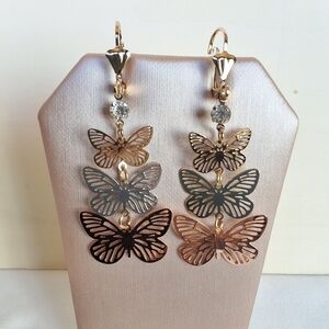 Elegant Butterfly Drop Earrings in Gold and Silver